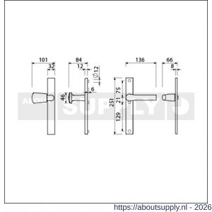 Ami VHB 251/32-166-379 veiligheids Rotaveer knop-kruk smalschildgarnituur SKG** VHB 251/32 blind knop 166 links F1 en deurkruk 379 Rota 251/32 blind deurdikte 53-57 mm - S10901755 - afbeelding 2