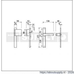 Ami VHB 251/32-90/80-379 veiligheids Rotaveer duwer-kruk smalschildgarnituur SKG** VHB 251/32 blind deurduwer 90/80 rechts F1 en deurkruk 379 Rota 251/32 blind deurdikte 53-57 mm - S10900817 - afbeelding 2