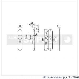 Ami VHB 250/15-169/50 KT veiligheids knop-kruk langschildgarnituur SKG*** kerntrekbeveiliging Archi Design ovaal VHB 250/15 knop 169/50 kerntrek KT 55 zonder deurkruk profielcilinder PC 55 Irox deurdikte 38-42 mm - S10901191 - afbeelding 2