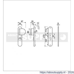 Ami VHB 250/15-90/83 KT veiligheids duwer-kruk langschildgarnituur SKG*** kerntrekbeveiliging Archi Design ovaal VHB 250/50/1 kerntrek KT 55 deurduwer 90/83 rechts zonder deurkruk Irox deurdikte 38-42 mm - S10901111 - afbeelding 2