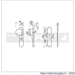 Ami VHB 250/15-90/83 KT veiligheids duwer-kruk langschildgarnituur SKG*** kerntrekbeveiliging Archi Design ovaal VHB 250/50/1 kerntrek KT 55 deurduwer 90/83 links zonder deurkruk Irox deurdikte 38-42 mm mm - S10901110 - afbeelding 2