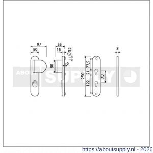 Ami VHB 250/15-90/83 KT veiligheids duwer-kruk langschildgarnituur SKG*** kerntrekbeveiliging Archi Design ovaal VHB 250/50/1 kerntrek KT 72 deurduwer 90/83 rechts zonder deurkruk Irox deurdikte 38-42 mm - S10901115 - afbeelding 2