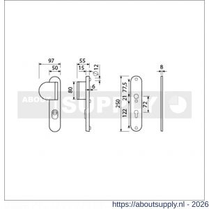 Ami VHB 250/15-90/83 KT veiligheids duwer-kruk langschildgarnituur SKG*** kerntrekbeveiliging Archi Design ovaal VHB 250/50/1 kerntrek KT 72 deurduwer 90/83 links zonder deurkruk Irox deurdikte 38-42 mm - S10901114 - afbeelding 2