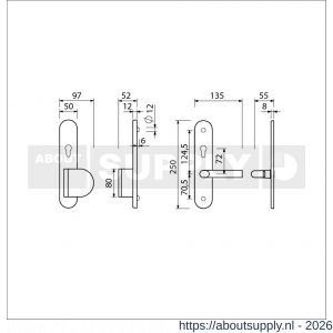 Ami VHB 250/50/1-90/83 senioren veiligheidsvoordeur-duwerlangschildgarnituur SKG** ovaal omkeer VHB 250/50/1 profielcilinder PC 72 omkeer deurduwer 90/83 rechts TS en deurkruk 369 M6 F1 deurdikte 38-42 mm - S10900810 - afbeelding 2