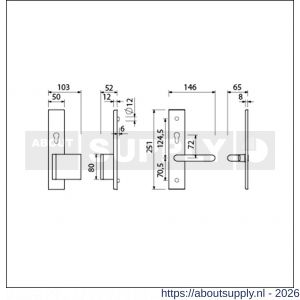 Ami VHB 251/50-90/80 senioren veiligheidsvoordeur-duwerlangschildgarnituur SKG** omkeer VHB 251/50 profielcilinder PC 72 omkeer deurduwer 90/80 rechts F1 en profielcilinder PC 72 omkeer deurkruk 356 deurdikte 53-57 mm - S10900834 - afbeelding 2