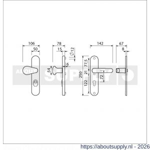 Ami VHB 250/15-173-378 KT veiligheids Rotaveer kruk-kruk langschildgarnituur SKG*** kerntrekbeveiliging ovaal VHB 173/378 Rota 250/15 buiten kerntrek KT 72 en binnen profielcilinder PC 72 Irox deurdikte 38-42 mm Archi Design - S10901308 - afbeelding 2