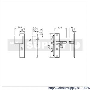 Ami VHB 251/50-90/80 veiligheidsvoordeur-duwerlangschildgarnituur SKG*** VHB 251/50 profielcilinder PC 55 deurduwer 90/80 links F1 profielcilinder PC 55 en deurkruk 332 deurdikte 38-42 mm - S10900967 - afbeelding 2