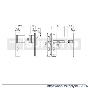 Ami VHB 251/50-90/80 veiligheidsvoordeur-duwerlangschildgarnituur SKG*** VHB 251/50 profielcilinder PC 72 deurduwer 90/80 rechts F1 profielcilinder PC 72 en deurkruk 332/125 deurdikte 38-42 mm - S10900987 - afbeelding 2