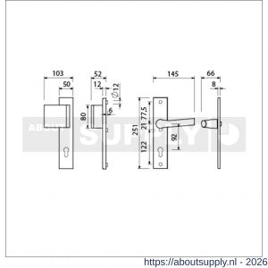 Ami VHB 251/50-90/80-379 veiligheidsvoordeur duwer-kruk Rotaveer langschildgarnituur SKG*** VHB 251/50 profielcilinder PC 92 deurduwer 90/80 links F1 en deurkruk 379 Rota 251/50 profielcilinder PC 92 deurdikte 38-42 mm - S10901021 - afbeelding 2