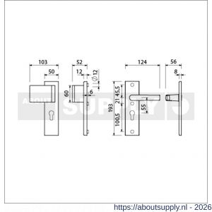 Ami VHB 193/50-90/60 veiligheidsvoordeur-duwerkortschildgarnituur SKG*** VHB 193/50 deurduwer 90/60 links buiten en binnen profielcilinder PC 55 en deurkruk 332 F1 deurdikte 38-42 mm - S10900933 - afbeelding 2