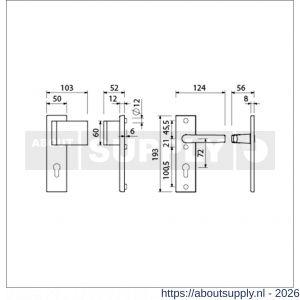 Ami VHB 193/50-90/60 veiligheidsvoordeur-duwerkortschildgarnituur SKG*** VHB 193/50 deurduwer 90/60 rechts buiten en binnen profielcilinder PC 72 en deurkruk 332 F2 deurdikte 38-42 mm - S10900941 - afbeelding 2