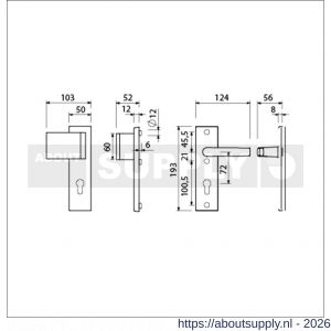 Ami VHB 193/50-90/60 veiligheidsvoordeur-duwerkortschildgarnituur SKG*** VHB 193/50 deurduwer 90/60 links buiten en binnen profielcilinder PC 72 en deurkruk 332 F1 deurdikte 38-42 mm - S10900936 - afbeelding 2