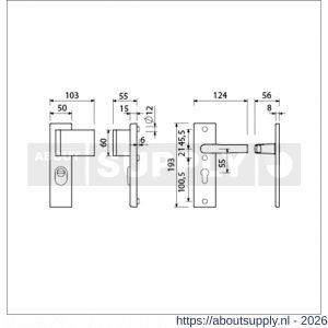 Ami VHB 193/15-90/60 KT veiligheidsvoordeur-duwerkortschild SKG*** kerntrekbeveiliging VHB 193/15 deurduwer 90/60 rechts kerntrek KT 55 en binnen profielcilinder PC 55 deurkruk 332 F1 deurdikte 38-42 mm - S10901280 - afbeelding 2
