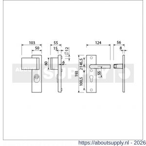 Ami VHB 193/15-90/60 KT veiligheidsvoordeur-duwerkortschild SKG*** kerntrekbeveiliging VHB 193/15 deurduwer 90/60 links kerntrek KT 55 binnen profielcilinder PC 55 en deurkruk 332 F1 deurdikte 38-42 mm - S10901279 - afbeelding 2