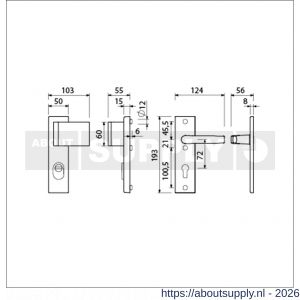 Ami VHB 193/15-90/60 KT veiligheidsvoordeur-duwerkortschild SKG*** kerntrekbeveiliging VHB 193/15 deurduwer 90/60 rechts kerntrek KT 72 binnen profielcilinder PC 72 en deurkruk 332 F1 deurdikte 38-42 mm - S10901282 - afbeelding 2