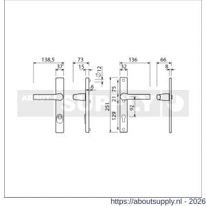 Ami VHB 251/37-379 KT veiligheids Rotaveer kruk-kruk smalschildgarnituur SKG*** kerntrekbeveiliging VHB en deurkruk 379 Rota 251/37 kerntrek KT 92 F1 en deurkruk 379 Rota 251/32 profielcilinder PC 92 deurdikte 53-57 mm - S10901621 - afbeelding 2