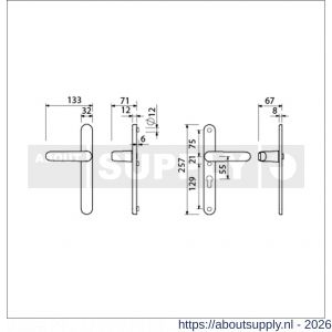 Ami VHB 257/32/2-378 veiligheids Rotaveer kruk-kruk smalschildgarnituur SKG** ovaal VHB deurkruk 378 Rota 257/32/2 blind F1 en deurkruk 378 Rota 257/32/2 profielcilinder PC 55 deurdikte 53-57 mm - S10901598 - afbeelding 2