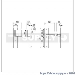 Ami VHB 251/50-90/80 veiligheidsvoordeur-duwerlangschildgarnituur SKG*** VHB 251/50 profielcilinder PC 72 deurduwer 90/80 rechts F1 blind en deurkruk 332 deurdikte 38-42 mm - S10900989 - afbeelding 2