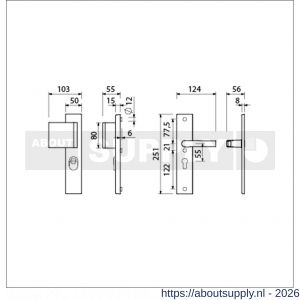 Ami VHB 251/15-90/80 KT veiligheidsvoordeur-duwerlangschildgarnituur SKG*** kerntrekbeveiliging VHB 251/50/15 kerntrek KT 55 deurduwer 90/80 links en deurkruk 332 profielcilinder PC 55 F1 deurdikte 38-42 mm - S10901169 - afbeelding 2