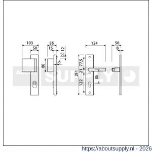 Ami VHB 251/15-90/80 KT veiligheidsvoordeur-duwerlangschildgarnituur SKG*** kerntrekbeveiliging VHB 251/50/15 Kt85 deurduwer 90/80 links en deurkruk 332 M6 profielcilinder PC 85 F1 deurdikte 38-42 mm - S10901179 - afbeelding 2