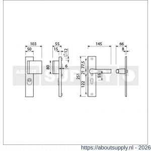 Ami VHB 251/15-90/80-379 KT veiligheids Rotaveer duwer-kruk langschildgarnituur SKG*** kerntrekbeveiliging VHB 251/50/15 kerntrek KT 55 deurduwer 90/80 rechts en deurkruk 379 Rota profielcilinder PC 55 F1 deurdikte 38-42 mm - S10901141 - afbeelding 2