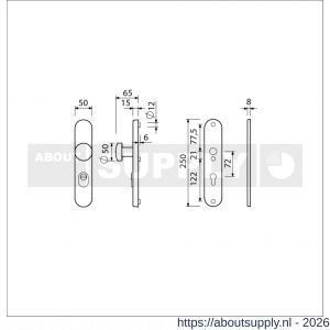 Ami VHB 250/15-169/50 KT veiligheids knop-kruk langschildgarnituur SKG*** kerntrekbeveiliging Archi Design ovaal VHB 250/15 knop 169/50 kerntrek KT 72 zonder deurkruk profielcilinder PC 72 Irox deurdikte 38-42 mm - S10901193 - afbeelding 2