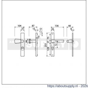 Ami VHB 251/37-166 KT veiligheids Rotaveer knop-kruk smalschildgarnituur SKG*** kerntrekbeveiliging VHB 251/37 kerntrek KT 72 knop 166 links F1 en deurkruk 379 Rota 251/32 profielcilinder PC 72 deurdikte 53-57 mm - S10901611 - afbeelding 2