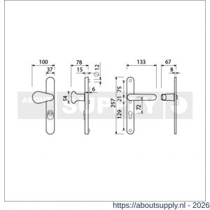 Ami VHB 257/37/2-173- 378 KT veiligheids Rotaveer kruk-kruk smalschildgarnituur SKG*** kerntrekbeveiliging Archi Design VHB knop 173 Rota 257/37/2 kerntrek KT 72 Irox en deurkruk 378 Rota 257/32/2 profielcilinder PC 72 deurdikte - S10901642 - afbeelding 2