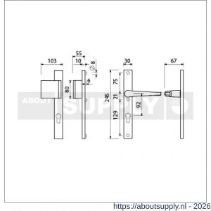 Ami 245/30-90/80 smalschild-duwer-kruk garnituur deurduwer 90/80-245/30 profielcilinder PC 92 M5 links en deurkruk 357 vastdraaibaar profielcilinder PC 92 R5.5 F1 deurdikte 53-57 mm - S10900094 - afbeelding 2