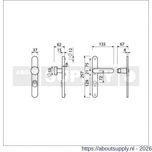 Ami VHB 257/37/2-169/50 KT veiligheids Rotaveer knop-kruk smalschildgarnituur SKG*** kerntrekbeveiliging ovaal VHB 257/37/2 kerntrek KT 72 knop 169/50 F1 en deurkruk 378 Rota 257/32/2 profielcilinder PC 72 deurdikte 53-57 mm - S10901638 - afbeelding 2