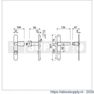 Ami VHB 257/37/2-166 KT veiligheids Rotaveer knop-kruk smalschildgarnituur SKG*** kerntrekbeveiliging ovaal VHB 257/37/2 kerntrek KT 92 knop 166 rechts F1 en deurkruk 378 Rota 257/32/2 profielcilinder PC 92 deurdikte 53-57 mm - S10901637 - afbeelding 2