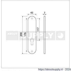 Ami 200/1/7 langschild aluminium Archi Design zonder krukgat profielcilinder PC 72 Irox - S10900701 - afbeelding 2