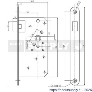 S&B 100631.4 insteekslot 100631.4 F 55 mm DIN rechts voorplaat 210x25 mm U r=12,5 mm messing gepolijst - S40615063 - afbeelding 2