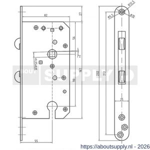 S&B 100930.9 cilinder schuifdeurslot 100930.9 PZ 55 mm PC 90 voorplaat 232x25 mm U messing mat chroom - S40615058 - afbeelding 2