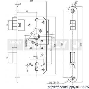S&B 101131 insteekslot 101131.4 bonte baard BB met ZDS 55 mm DIN 81301 DIN rechts voorplaat 210x25 mm U r=12,5 messing gepolijst - S40615071 - afbeelding 2