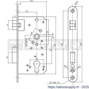 S&B 101231.4 insteekslot PZ met ZDS 55 mm DIN rechts voorplaat 210x25 mm U r=12,5 mm messing gepolijst - S40615056 - afbeelding 2