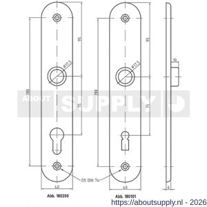 S&B 180101.4 BB deurschild bonte baard BB 230 mm afstand 75 mm rond messing gepolijst - S40615161 - afbeelding 2