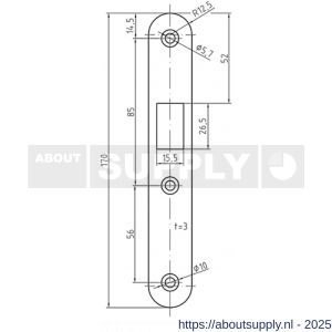 S&B 225603.4 sluitplaat voor 27225603.4 links-rechts 170x25x3 mm T messing gepolijst - S40615107 - afbeelding 2