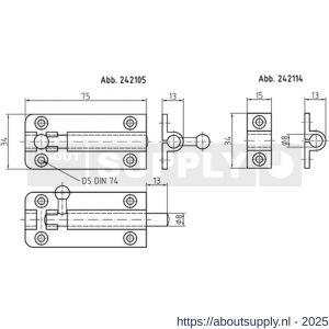 S&B 242106.4 deurgrendel 50x26 mm 6 mm stiftdiameter messing geolijst - S40615138 - afbeelding 2