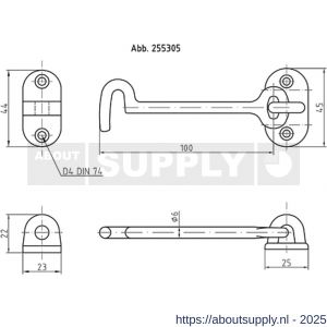 S&B 255303.4 deurhaak licht 150 mm met tegenplaat messing gepolijst - S40615027 - afbeelding 2