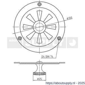 S&B 272101.4 ventilatierozet 200 mm met knop buiten messing gepolijst - S40615233 - afbeelding 2