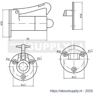 S&B 251101.9 deurvastzetter verstelbaar L=80 mm D=56 mm met tegenplaat messing mat chrrom - S40615130 - afbeelding 2