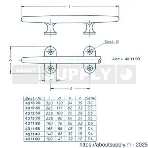 S&B 431165.4 kikker 165 mm hart op hart 68 mm messing gepolijst - S40615024 - afbeelding 2