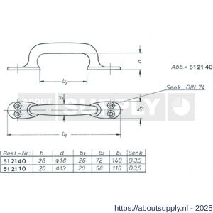 S&B 512140.4 handgreep L=140 mm D=18 mm met lange schroefplaten messing gepolijst - S40615158 - afbeelding 2