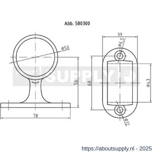 S&B 580300.4 leuning-tussenstuk 43 mm rond DIN 81418 A nummer 412 ovalen wandplaat messing gepolijst - S40615178 - afbeelding 2