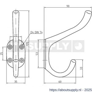 S&B 590200.4 hoed en jas kapstokhaak zwaar enkel 1 armig Form A 90 mm DIN 81407 messing gepolijst - S40615169 - afbeelding 2