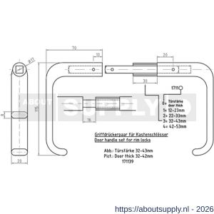S&B 171139.4 deurkrukken voor oplegslot DIN 81317 E deurdikte=32-43 mm krukstift 9 mm messing gepolijst - S40615156 - afbeelding 2