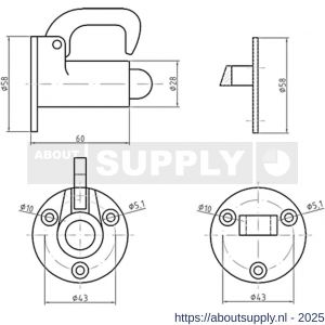 S&B 251201.9 deurvastzetter L=60 mm D=58 mm met tegenplaat messing mat chroom - S40615132 - afbeelding 2