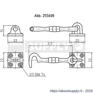 S&B 255601.1 kajuithaak 10 inch 250 mm met tegenplaat messing gerold - S40615033 - afbeelding 2