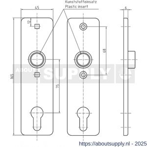 S&B 183012.4 deurschild PZ 165x45 mm afstand 75 mm messing gepolijst - S40615159 - afbeelding 2